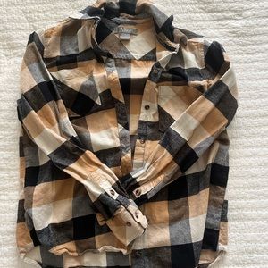 Beige black and white plaid shirt